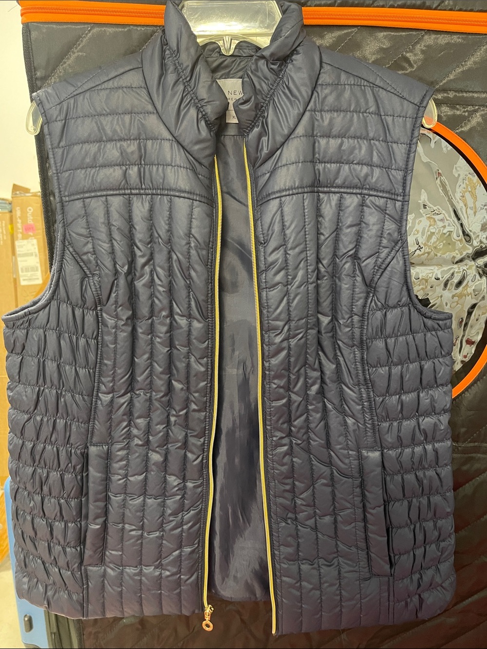 Marc New York Navy Quilted Lightweight Vest with Gold Trim